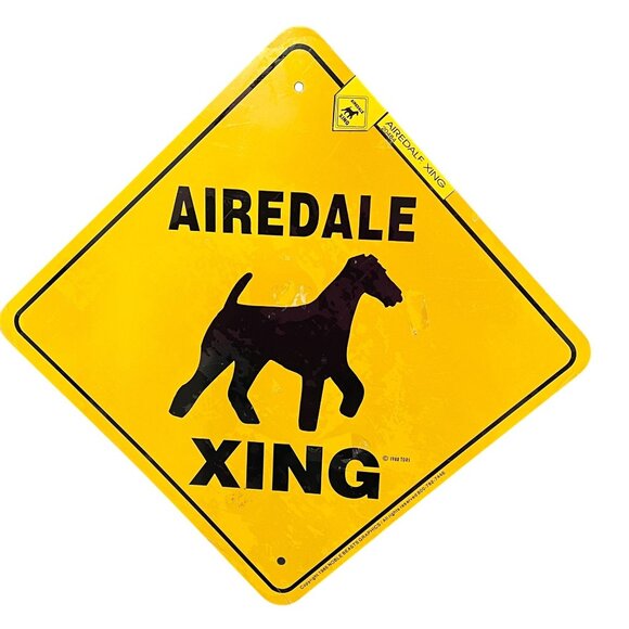 Airedale Xing Yellow Warning Sign Farm Decor New - Picture 1 of 2